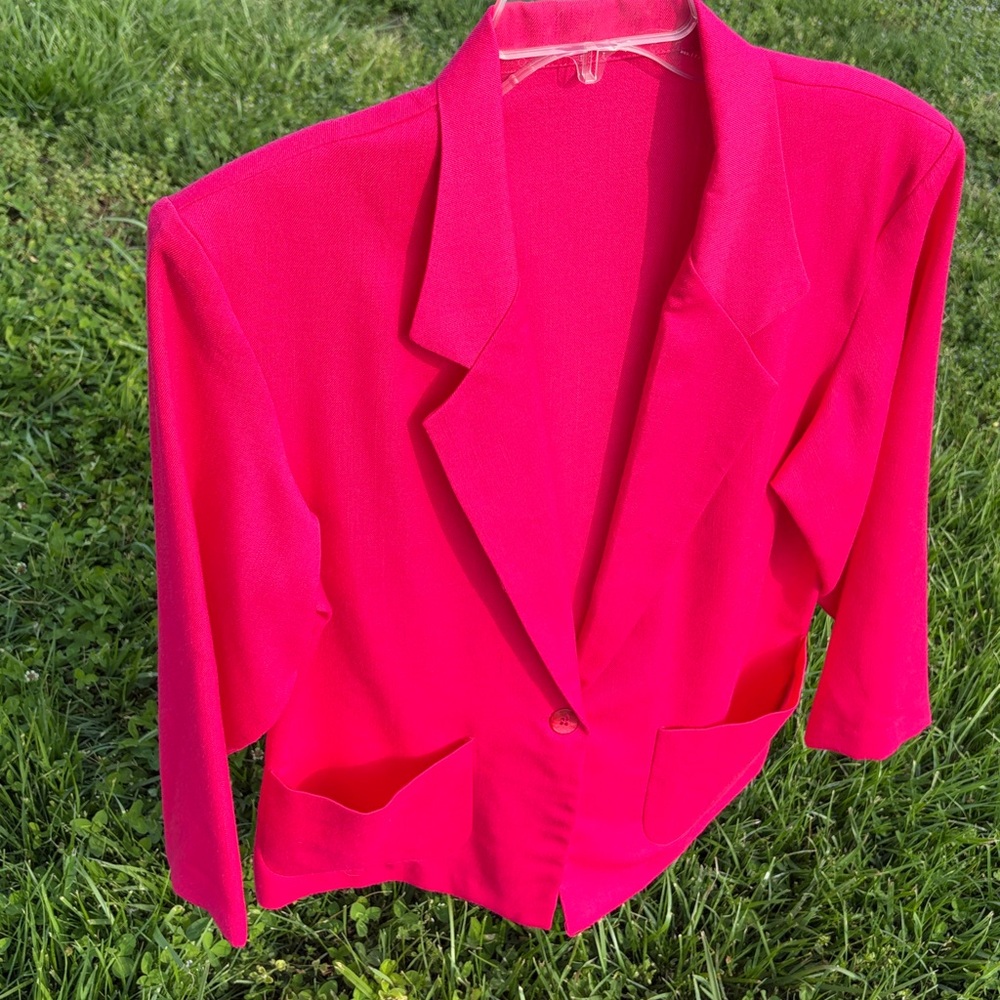 Women’s Fuchsia Lightweight Blazer Jacket - Brand Unknown Large Shoulder Pads - Picture 2 of 10